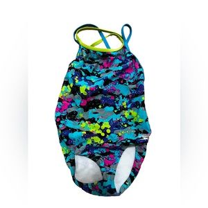 Girls Speedo One Piece Swimsuit Multicolor Print Size 8